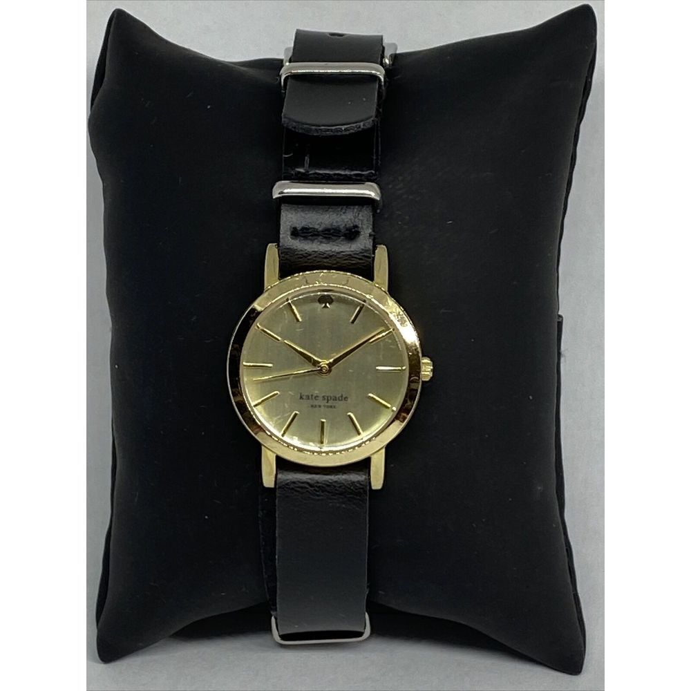 Kate Spade New York 0794 Women Black Leather Analog Gold Dial Quartz Watch XX563